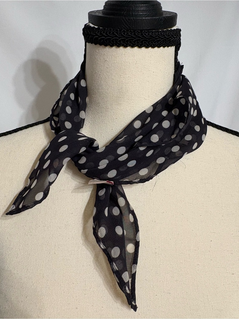 Polka Dot Chiffon Neck Scarf - Black & Cream